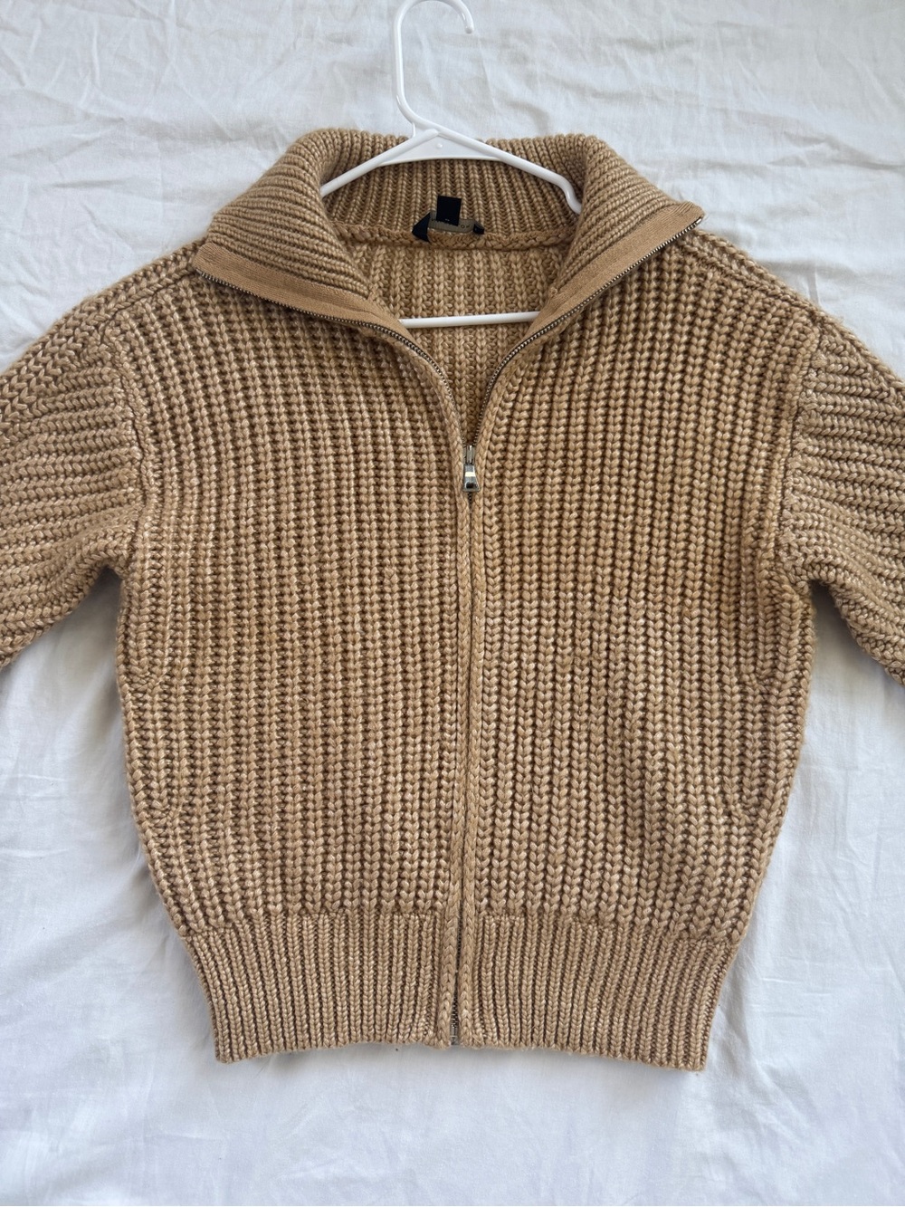 Ann Taylor Women’s Zip-Up Chunky Knit Sweater - Beige/Tan
